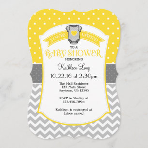 Geel Grijs Polka Dot Chevron Baby shower Uitnodige Kaart