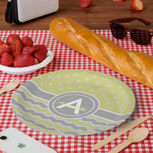Geel grijs Polka Dot Chevron Papieren Bordje