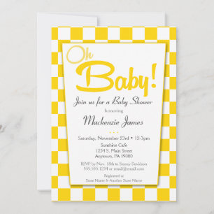 Geel grijs Retro 50s Diner Baby shower Kaart