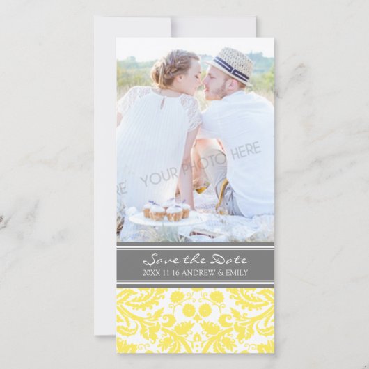 Geel Grijs Save the Date Wedding Foto Kaarten (Voorkant)