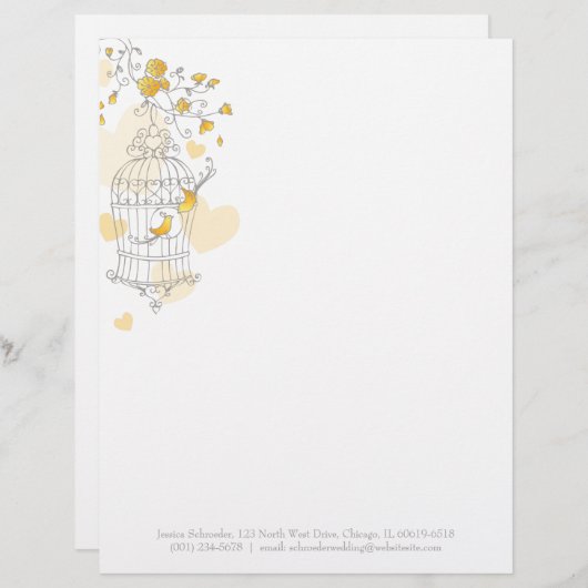 Geel grijs twee vogels open vogelkooi breedkop custom briefhoofd (Voorkant / Achterkant)