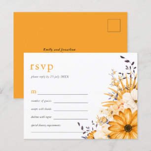 Geel Grijs Waterverf Bloemen Bruiloft RSVP Uitnodiging Briefkaart