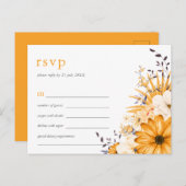 Geel Grijs Waterverf Bloemen Bruiloft RSVP Uitnodiging Briefkaart (Voorkant / Achterkant)