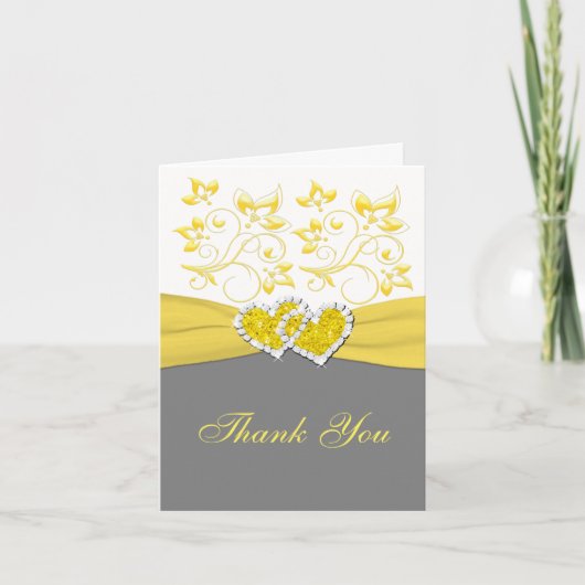 Geel, Grijs, Wit Gezamenlijke Hartjes Bedankkaart (Voorkant)