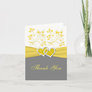 Geel, grijs, wit samengevoegde harten dank u kaart