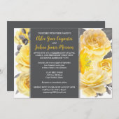 Geel, Grijs, Wit Waterverf Bloemen Bruiloft Kaart (Voorkant / Achterkant)