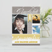 Geel Grijs Zig Zag Senior 3 Afbeeldingen Klasse Aankondiging (Staand voorkant)