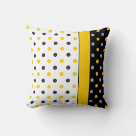 Geel, Grijs, Zwart en Wit Polka Dot Modern Kussen