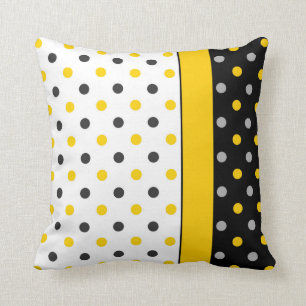 Geel, Grijs, Zwart en Wit Polka Dot Modern Kussen