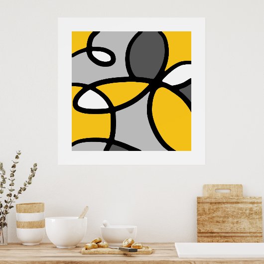 Geel grijs Zwart wit Abstract Poster (Keuken)