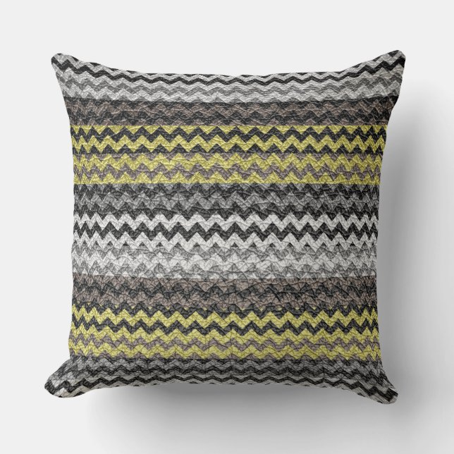 Geel grijze Chevron Stripes Pattern Kussen (Voorkant)
