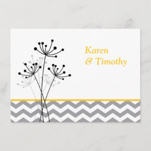 Geel, grijze Floral, Chevron Wedding Invite Kaart