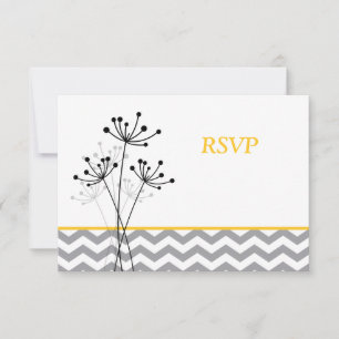 Geel, grijze Floral, Chevron Wedding RSVP-kaart RSVP Kaartje