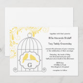 Geel grijze liefde Birdcage Weddenschap Monogram Kaart (Voorkant / Achterkant)