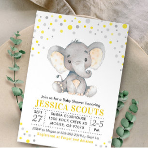 Geel Grijze Neutrale Stip Olifant Baby Shower Kaart