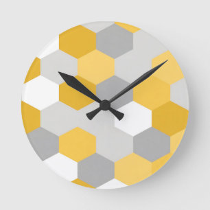 Geel Grijze Zeshoek Geometrisch Patroon Ronde Klok