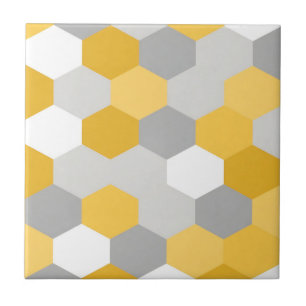 Geel Grijze Zeshoek Geometrisch Patroon Tegeltje