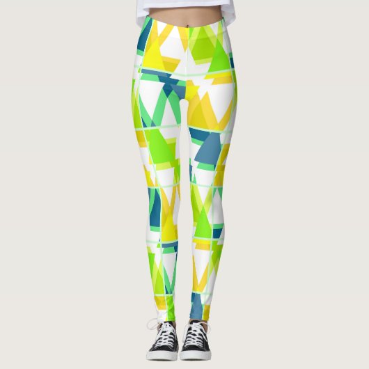 Geel groen abstract leggings (Voorkant)