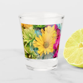 Geel Groen Blauw Roze Daisies - Shot Glas