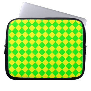 Geel Groen Checker Diamant Patroon Laptop Sleeve