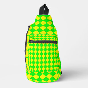 Geel Groen Checker Diamant Patroon Sling Bag