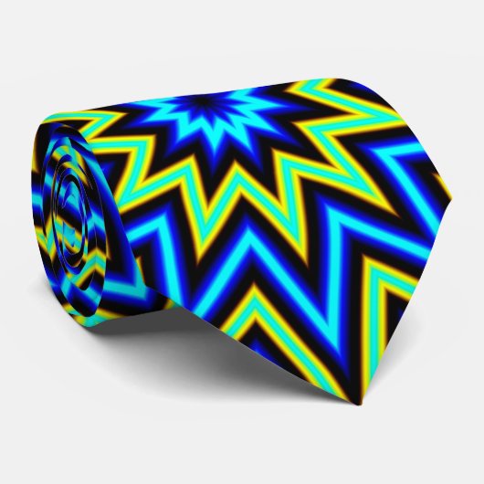 Geel groen en blauw Psychedelic Star Pattern-Strop Stropdas (Opgerold)