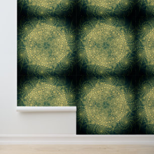 Geel Groen Fractal Art Ornamenten Behang