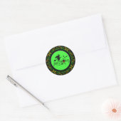 Geel Groen Gelukkig Halloween Heks En Vleermuizen Ronde Sticker (Envelop)
