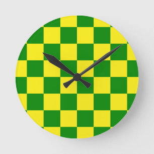 Geel groen geruit controlepatroon ronde klok