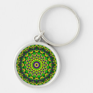 Geel, groen, Paars Mandala Sleutelhanger
