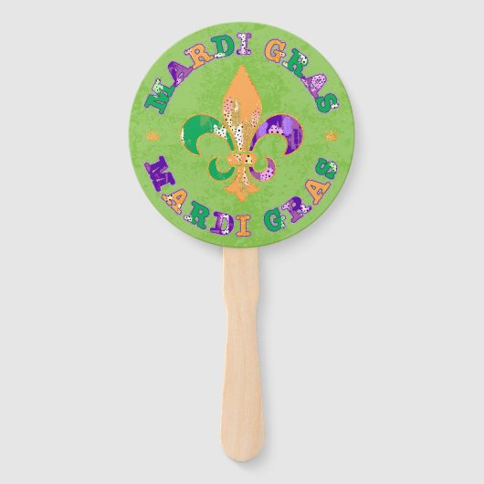 Geel Groen Paarse Mardi Gras Handwaaier (Achterkant)