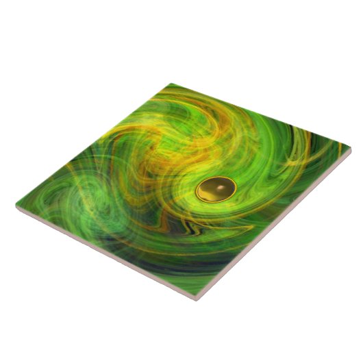 GEEL GROEN PSYCHEDELISCH LICHT VORTEX EN EDELSTEEN TEGELTJE (Zijkant)