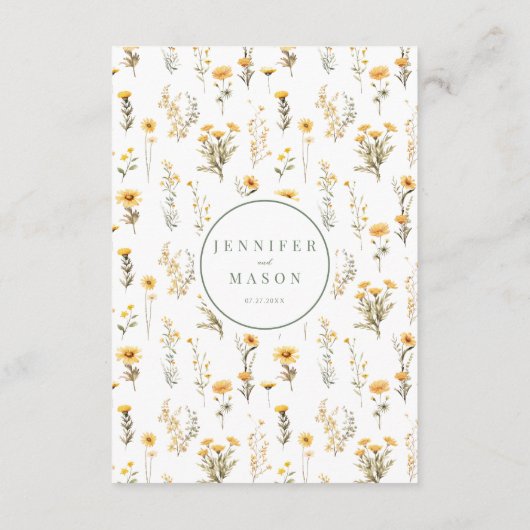 Geel groen rustiek wildflower bruiloft menu kaarte (Achterkant)