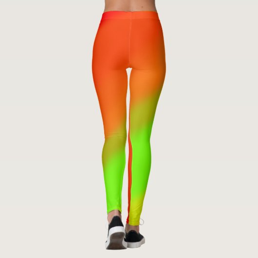 Geel groen Sinaasappel en rode golven Leggings (Achterkant)