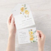 Geel groen Waterverf Roos Vloerbunch bruiloft All In One Uitnodiging (Afscheurbaar)