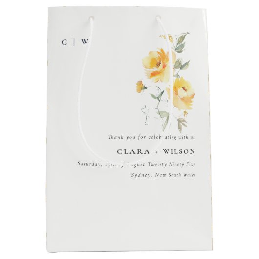 Geel groen Waterverf Roos Vloerbunch bruiloft Medium Cadeauzakje (Voorkant)