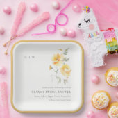 Geel groen Waterverf Roos Vloerbunch bruiloft Papieren Bordje (Feest)