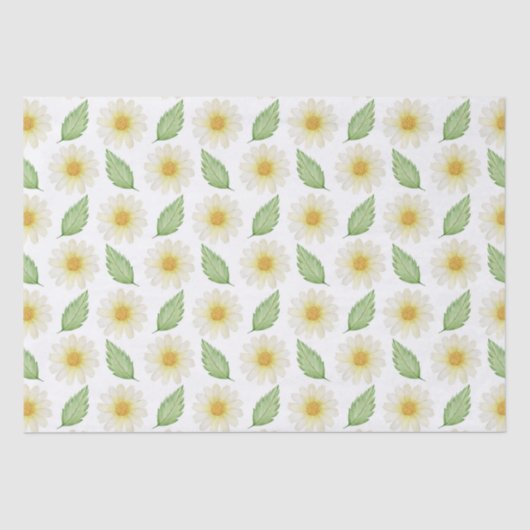 Geel, Groen Waterverf Zomer Daisy Pattern Tissuepapier (Voorkant)