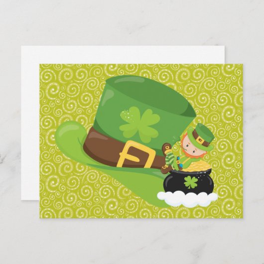 Geel Groen Wervelt Groen Pet Leprechaun Briefkaart (Voorkant / Achterkant)