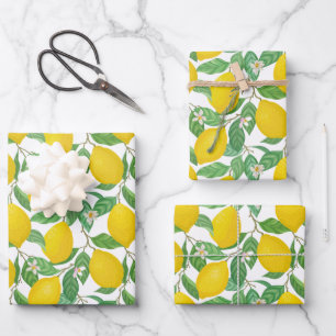 Geel groen wit lemonpatroon inpakpapier vel