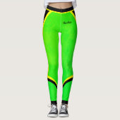 Geel Groen Zwart (jouw naam) Leggings (Voorkant)
