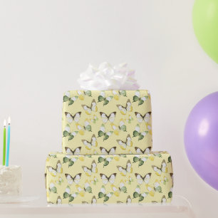 Geel Groene Vlinders Verjaardag Cadeaupapier
