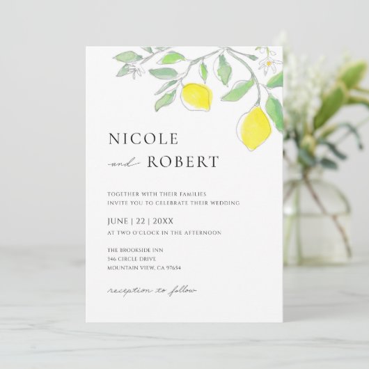 Geel Groene Waterverf Citroenen en bladeren Bruilo Kaart (Staand voorkant)