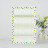 Geel Groene Waterverf Polka Dots Lined Briefpapier (Staand voorkant)