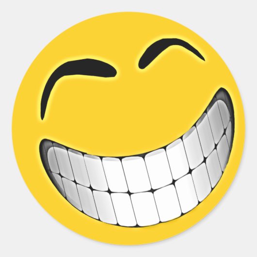 Geel Groot Grijns Gezicht Ronde Sticker (Voorkant)