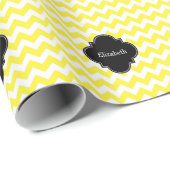 Geel groots Chevron ZigZag Blk Quatrefoil Monagram Cadeaupapier (Rol Hoek)