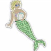Geel Haar Zeemeermin, Groene Staart Sticker (Voorkant)