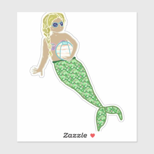 Geel Haar Zeemeermin, Groene Staart Sticker (Vel)