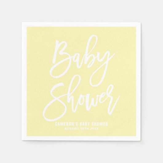 Geel Hand Geletterd Baby shower Papieren servetten (Voorkant)