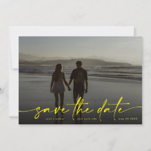 Geel handschrift Modern Foto: Verlichtend Save The Date